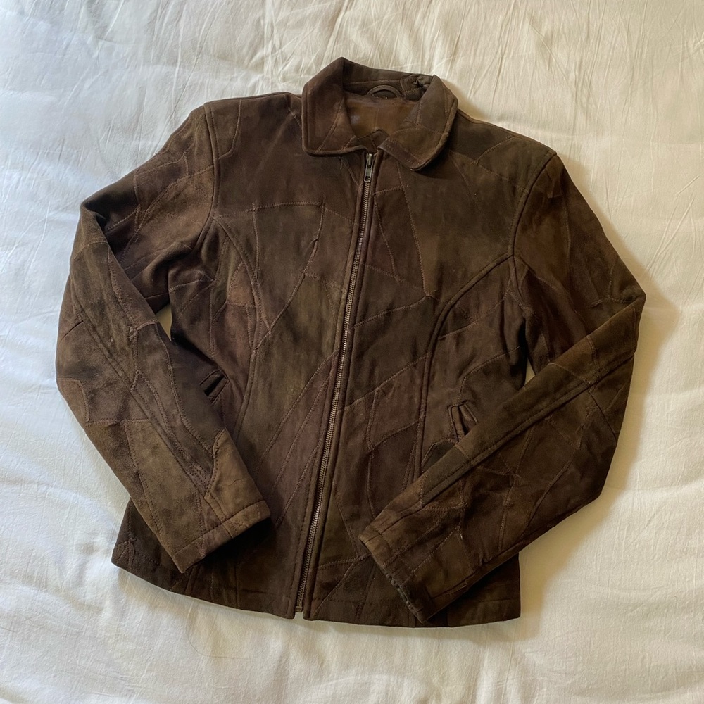 Vintage Womens Genuine Leather Brown Patch Jacket